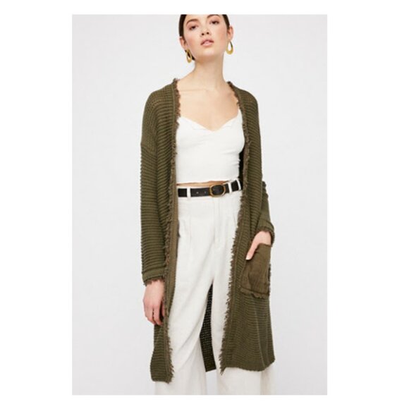 NWOT Free People - Wouldn’t Knit Be Nice Cardi Size XS, Moss Green, Oversized - Picture 1 of 7